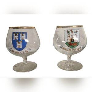 VTG Irish Brandy Snifter Glasses Coats of Arms for Dublin Kilkenny Ireland. 4"